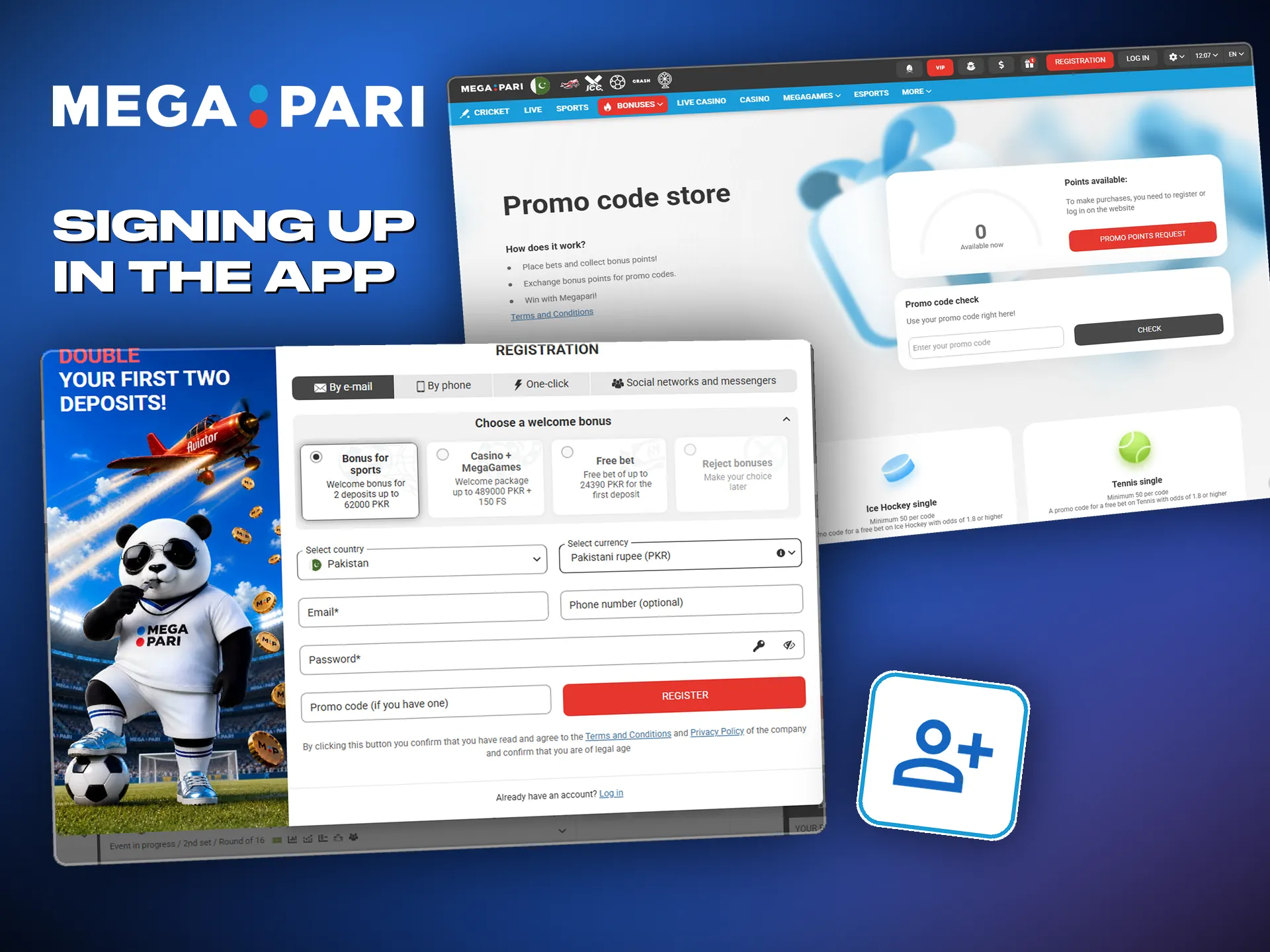 The sign-up form in the Megapari app, with the promo code field