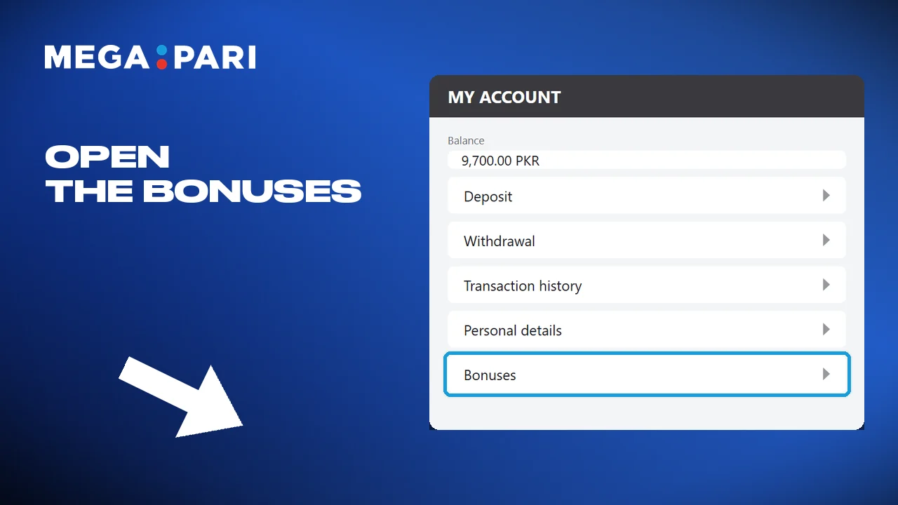 The bonus menu in the account, with the welcome offer and cashback