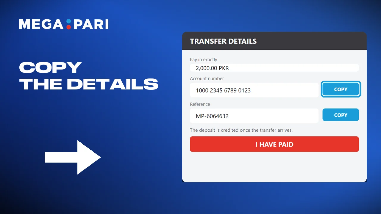 Copy the payment details shown on the screen
